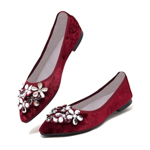 Silky Toes Foldable Flats for Women Dressy Ballet Shoes for Purse, Burgundy Velvet, 7 UK — view 2