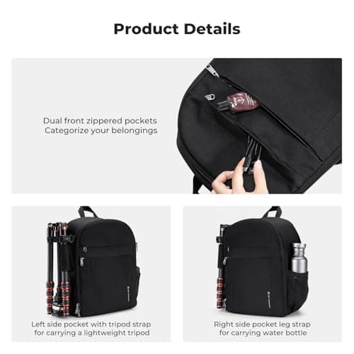 K&F CONCEPT Camera Backpacks for Photographers Travel Bag for Tripod Camera Lence Accessory with Laptop Compartment and Rain Cover — view 5