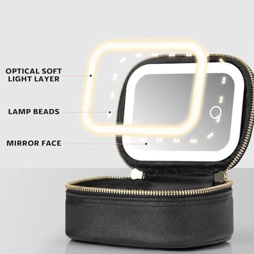 STORICANS Makeup Bag with Mirror, Travel Makeup Organiser Case with Mirror and Light, Mini Cosmetic Organizer, 3 Levels Brightness Adjustable, Portable Artist Storage for Women (White) — view 4