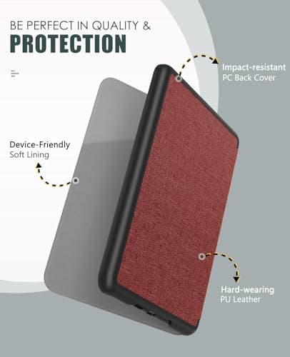 MoKo Case for 7" Kindle Paperwhite 12th Gen&Colorsoft 2024, Denim Wine Red — view 3
