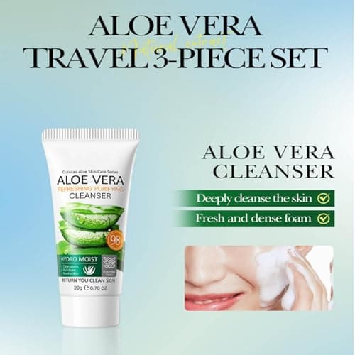 Aloe Vera Travel Skin Care Set, Mini Travel Essentials, 3 Piece Face Routine Set For Women Travel Size Skincare Kit With Aloe Vera Cleanser, Face Gel, Toner | Travel Essentials Gift Set — view 5