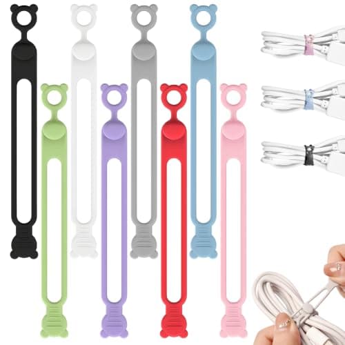 8 Pcs Reusable Silicone Cable Ties, Elastic Cord Organizer Straps