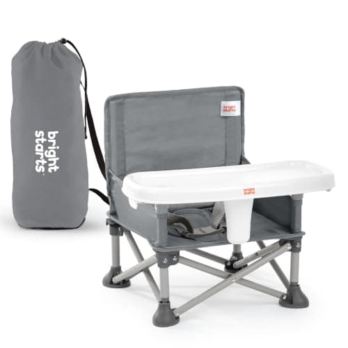 Bright Starts Pop 'N Sit Portable Booster, Indoor/Outdoor Use, Floor Seat with Feeding Tray, Grey, 6 Mos - 3 Yrs