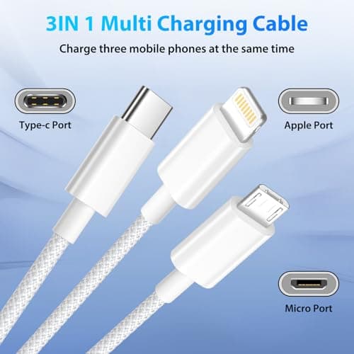 Multi Charger Cable 1.2M 3 in 1 Multi Charging Cable Nylon Braided Multiple — view 3
