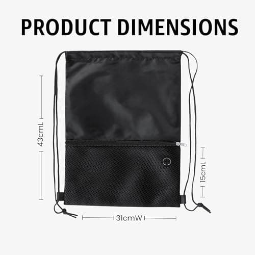 Bodygenix Unisex Drawstring Backpack for Sports – Lightweight Polyester Bag with Front Zip Pocket & Headphone Port – Waterproof Cinch String Bag for Sports, School, Swim, Travel & Beach Use - Black — view 5