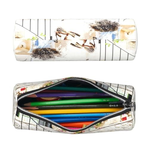 kkvhhyuo Leather Pencil PU Leather Cosmetic Makeup Bag, Stone House with Bike Printed Pen Bags with Silver Zipper Storage Box for School College Office Travel — view 3