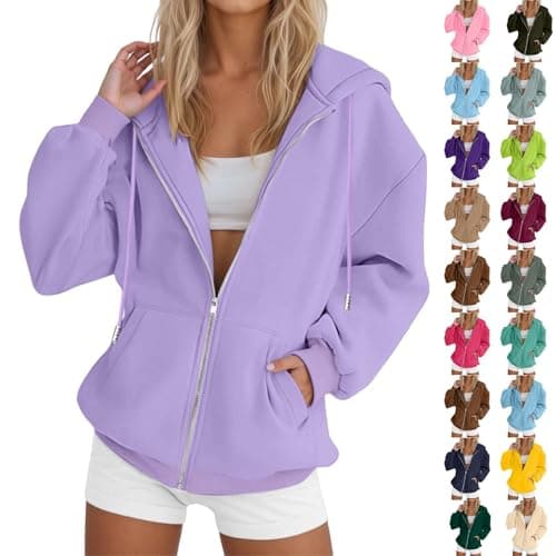 Womens Zip Up Hoodie Oversized For Women Uk Lightweight Hoodies Sweatshirt Travel Clothes Longline Sweatshirts Casual Loose Long Sleeve With Pockets (2-Light Blue, S) — view 2