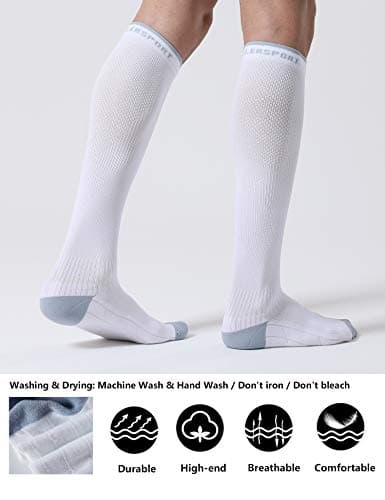 CS CELERSPORT 3 Pairs Compression Socks for Women and Men 20-30 mmHg Travel Flight Socks Knee High Socks（White），Small/Medium — view 4