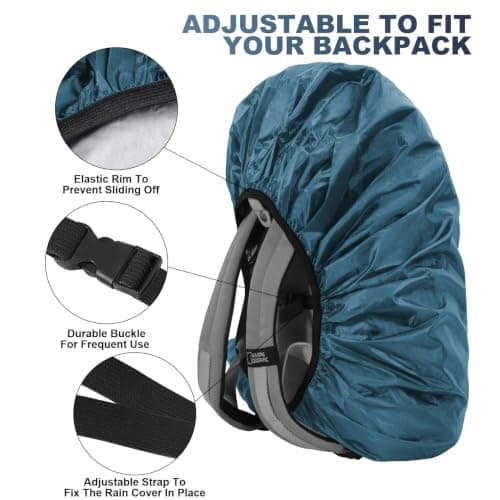 LAMA 2pcs Waterproof Rain Cover for Backpack, Reflective Rainproof Protector for Anti-dust and Anti-Theft XL 56L-70L Black Seablue — view 4