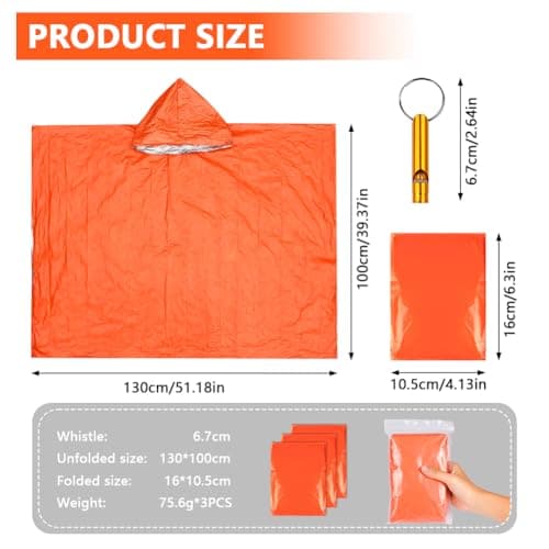 flintronic Emergency Survival Rain Poncho, 3 Pack Thermal Emergency Raincoat Poncho, Emergencys Insulation Blanket for Heat Retention and Rain, Reversible Foil Blanket for Emergencys Or First Aid — view 3