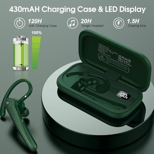 Bluetooth Headset V5.4, Handsfree Bluetooth Earpiece with Dual ENC Mic, Single wireless Headset 25Hrs Talk 180Hrs Standby Time, In-Ear Headphones for Driving/Business/Office with Android iOS Laptop — view 2