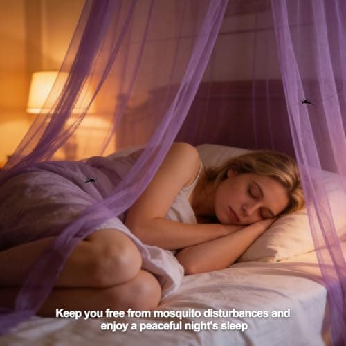 HATFRYF Dome Mosquito Net, Bed Canopy, Dome Canopy Bed Large Hanging, Mosquito Net for Travel&Room Single to Double Universal, Breathable Mesh Effective Anti, Girls Boy Room Decor - Purple — view 4