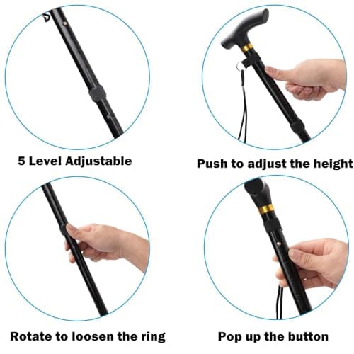 ZYWQ Walking Stick, Folding Lightweight Walking Stick Aluminum Metal Collapsible Travel Cane with Non-Slip Rubber Base for Men & Women-Black — view 6
