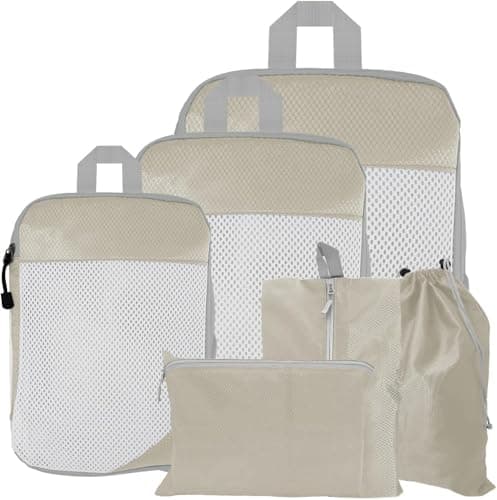 Packing Cubes Set, Ultralight Expandable Travel Organizers for Carry On Luggage, Packing Cubes for Suitcases Waterproof Organiser Bags Travel Essential Accessories (Beige 6pcs)