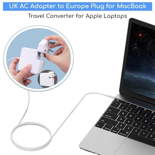 UK Plug for Macbook Charger Adapter - 3 Pin AC Power Adaptor Wall Plug Replacement with Fuse, Compatible with MacBook Pro/Air,iPhone,iPad,MagSafe Chargers,Travel Essential(White, One Size) — view 2