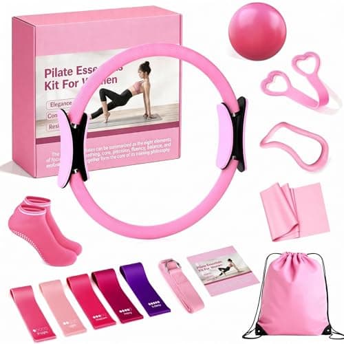 Purecas Home Pilates & Yoga Starter Kit for Women & Beginners | 9 Inch Exercise Ball, Resistance Bands, Pilates Ring, Ankle Straps | Essential Equipment Set for Core Workouts, Stretching