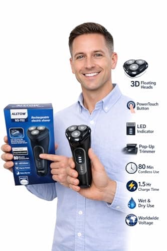 Rechargeable Electric Razor for Men, Wet & Dry Rotary Shaver, 100% Waterproof, Gentle on Sensitive Skin, Pop-up Beard Trimmer, 120 Min Shaving, 1.5H Fast Charge — view 2