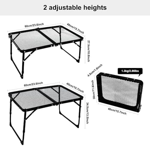 TIYASTUN Camping Table - Small Folding Picnic Table with Adjustable Height and Mesh Top — view 3