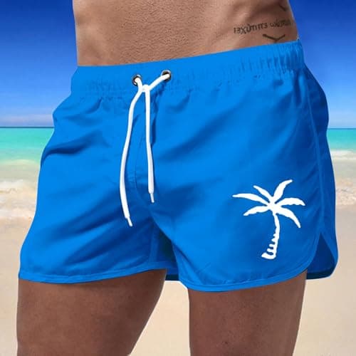 Generisch Swimming Trunks Swim Shorts Stretch Fashion Casual Travel Coconut Tree Print Beach Shorts Neoprene Vest, blue, M — view 3
