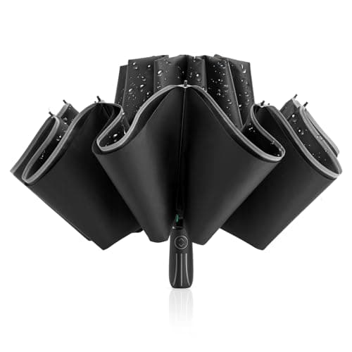 G4Free 54 Inch Inverted Windproof Umbrella, Large Automatic Golf Umbrella with Double Canop and Reflective Strip, Folding Umbrella Compact for Car & Backpack, Black