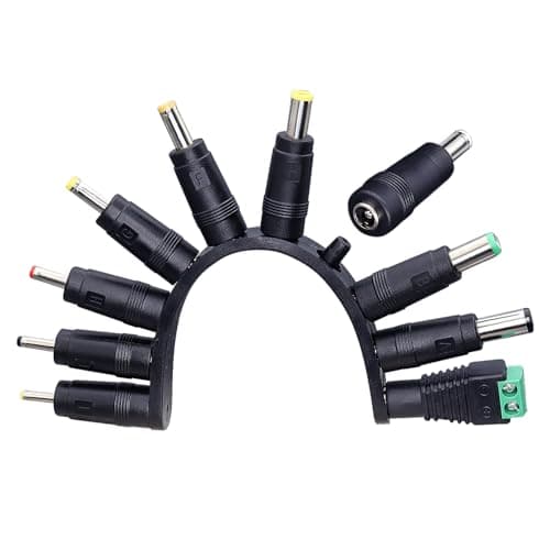 OXZEEWEE 10PCS DC Tip Kit Power Adapter Jack with 5.5x2.1mm Female Base Laptop Plug 2.5x0.7mm/3.0x1.1mm/3.5x1.35mm/4.0x1.7mm/4.8x1.7mm/5.5x1.7mm/5.5x2.5mm/6.3x3.0mm/6.0x4.4mm/LED Terminal Connector