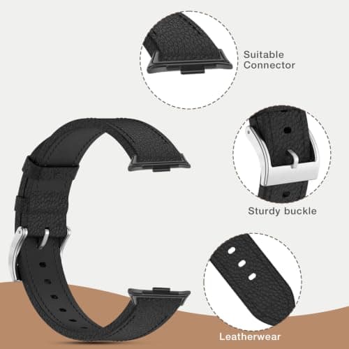 BDIG Leather Strap Compatible with Xiaomi Smart Band 10 Pro/9 Pro/8 Pro & for Xiaomi Redmi Watch 6/5/4, Genuine Leather Strap, Black Replacement Strap for Men and Women with Stainless Steel Clasp — view 4