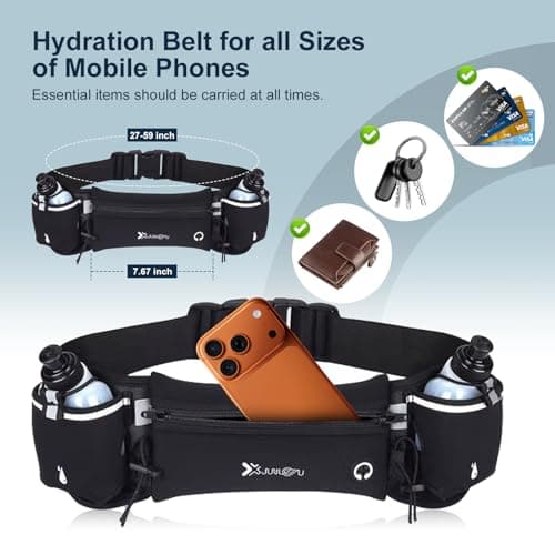 Running Belt with Water Bottles (2 x 175ML), Hydration Belt for Men and Women, Water Bottle Holder Running Pouch Belt, Fanny Pack Fits 7 inches Phones, Waist Pack for Running Hiking Climbing — view 3