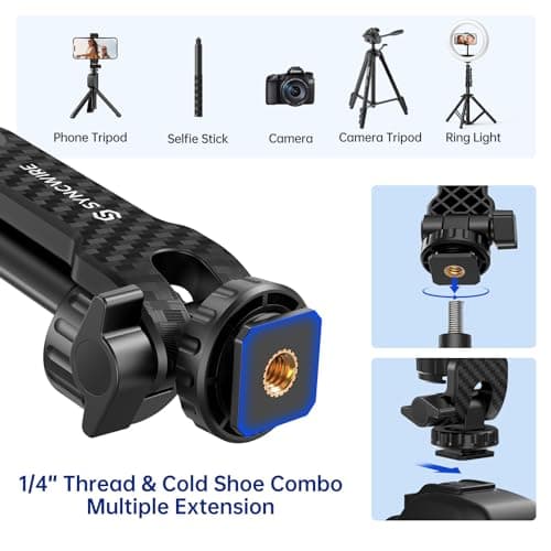 SYNCWIRE Tripod Phone Mount, Universal Smartphone Mount Adapter with 2 Cold Shoe and 1/4" Screw, 360° Rotates and 180° Tilts Adjustable Cell Phone Clamp Holder for Enhancing Mobile Photography Setup — view 3