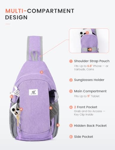 SKYSPER Sling Bag RFID Cross Body Bag Anti Theft Crossbody Backpack Travel Shoulder Daypack(Purple) — view 4