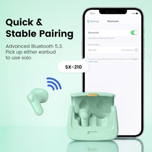 ANCwear Wireless Earbuds with Mini Handbag Case, 22H Playtime, Sage Green — view 5