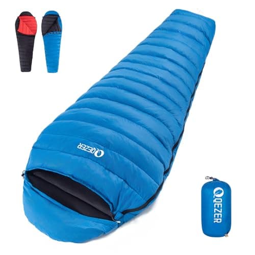 QEZER Ultralight Sleeping Bag for Adults,only 780g Backpacking Sleeping Bag Filled 600+FP Duck Down 5°C 15°C for Camping,and Hiking,Warehouse Outdoor