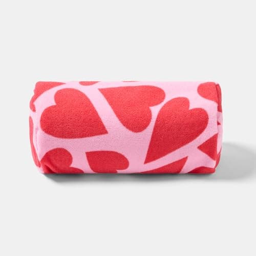 OHS Hearts Inflatable Bolster Pillow, Lightweight Compact Sun Lounger Cushion with Microfibre Cover Outdoor Cushions Back Support Inflatable Cushion for Travel Poolside Beach Accessories, Pink/Red — view 4
