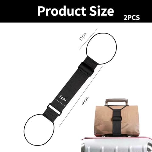 2 Pcs Elastic Fastening Belt for Luggage, Adjustable Luggage Straps for Suitcases Attach Bags, Portable Travel Suitcase Accessory (2 Black) — view 2