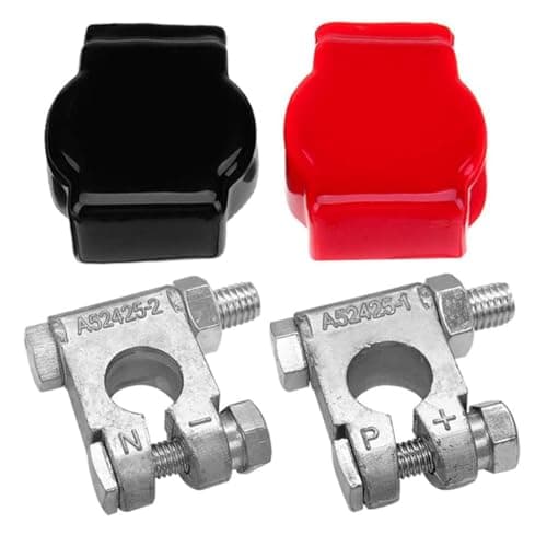 Mikikit Military-grade Battery Terminal Post Kit for Car Truck Recreational Vehicle Camper Marine Boat with Positive Negative Clamps and Flame Retardant Protective Covers