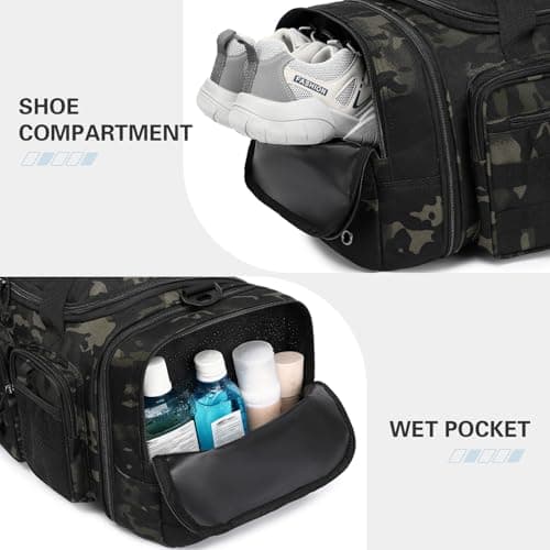 Tonruyn Tactical Duffle Bag Backpack for Men 40-45L Expandable Camo Travel Duffel & Sports Holdall Gym Bag with Shoe Compartment Wet Pocket Medium Weekender Overnight for Military Camping Luggage — view 4