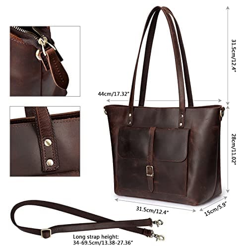 S-ZONE Women Vintage Genuine Leather Tote Bag Large Shoulder Handbag Work — view 5