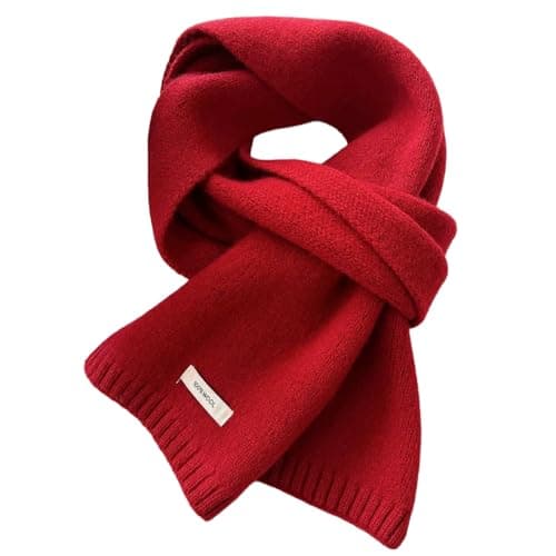 Kovake Winter Wool Scarf Warm Cashmere Scarf - 100% Wool - Soft Knitted Scarf Autumn Winter Solid Versatile Shawl Neck Wrap for Women Mens, 160 x 20 cm (Red)