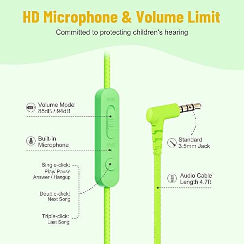Rockpapa Share1 Kids Headphones Wired with Microphone, 85/94dB Limited — view 4