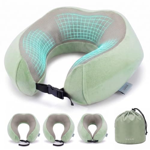 LUGG Memory Foam Travel Pillow – 360° Ergonomic Neck & Head Support, Slow Rebound Cushioning, Breathable Cover, Lightweight U-Shape Pillow for Flights, Trains & Cars, Includes Storage Bag - Sage Green