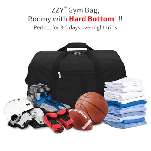 ZZY 55l Holdall Gym Sports Bag for Men - 25 inch Duffle Bag with Hard Bottom for Travel Weekend (Black) — view 4