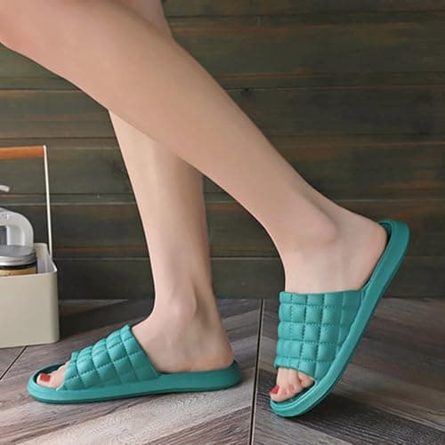 Women's Men's Summer Indoor Bathroom Slippers with Soft Cushion Sole, Non-Slip Rubber Outsole for Hotel Home Use, Solid Color Sandals for Couples (Green, 4) — view 2