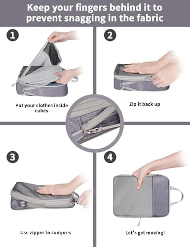 NMNGB Compression Packing Cubes for Carry on Suitcase, 6 Set Travel Luggage Packing Organizer Bag with Mesh, Extensible Luggage Suitcase, Multifunction Organisers, Grey — view 5