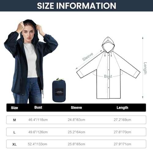 LAMA Hooded Waterproof Jacket, Women's Summer Jackets, Lightweight Packable Windbreaker Rain Coat with Big Pockets, Reflective Straps, Carry Bag, RoyalBlue XL — view 6