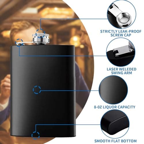 Flask Gift Set Stainless Steel 8oz with 2 Cups & Funnel Black Gift Set — view 4