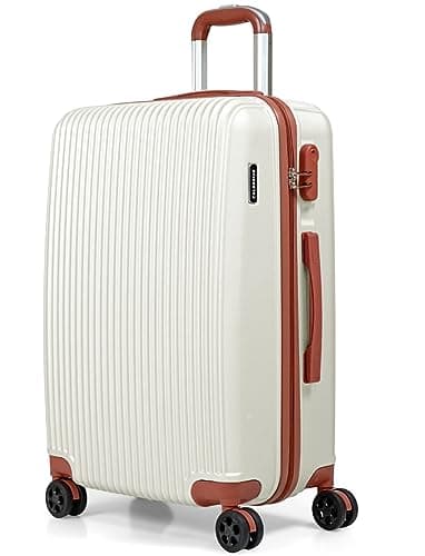CALDARIUS Hardshell Luggage | Durable Suitcases | Lightweight & Secure with Combination Lock | Smooth 4 Dual Spinner Wheels | Ideal Travel Bag & Luggage Sets (White, Medium 24")