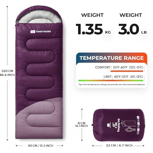 TANSTRIDER Sleeping Bags for Adults Warm Weather, Compact Lightweight Backpacking Sleeping Bag with Compression Sack for Youth, Camping Essentials Gear for Hiking Travel Climbing Outdoor & Indoor Use — view 2