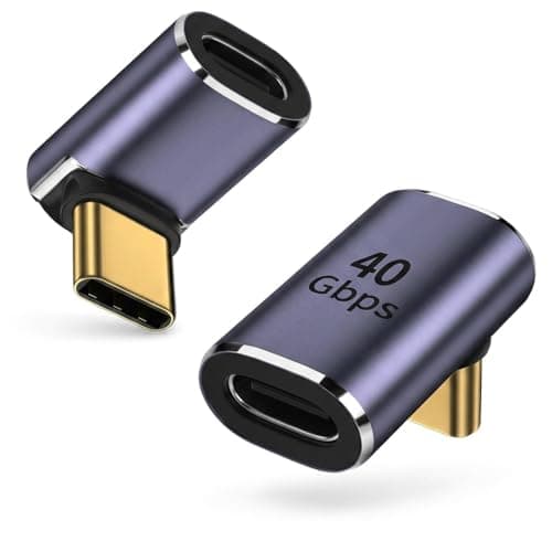 Nebulixq 2-Pack USB C Right Angle Adapter, 90 Degree USB C Male to Female Connector, Low-Profile Extension for Tablets & Smartphones, Plug-and-Play Stainless Steel