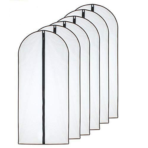 HomeClean Moth Proof Garment Bags 60 x 140cm(24'' x 54'') Black Side Breathable Clear Garment Full Zipper Bags for The Longer Winter Coats Dress Clothes(Pack of 6)