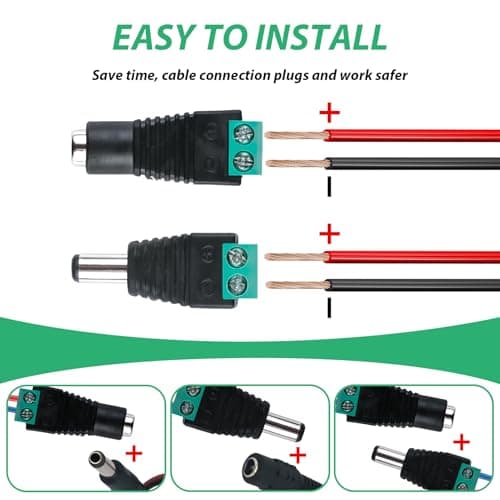 brileze 20 Pack DC Power 5.5 mm X 2.1mm 12V Male Female Jack Waterproof Connector Screw Terminal Adapter Socket Plug Barrel Power for CCTV Security Camera Led Light Strips — view 4
