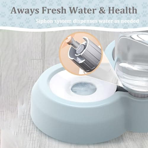TANXIC Double Dog Cat Bowls, Pets Food and Water Bowl Set with Automatic Water Dispenser and Stainless Steel Bowl Silicone Dog Bowl Mat, Gravity Feeder for Cats and Small Dogs Puppies (Blue) — view 4